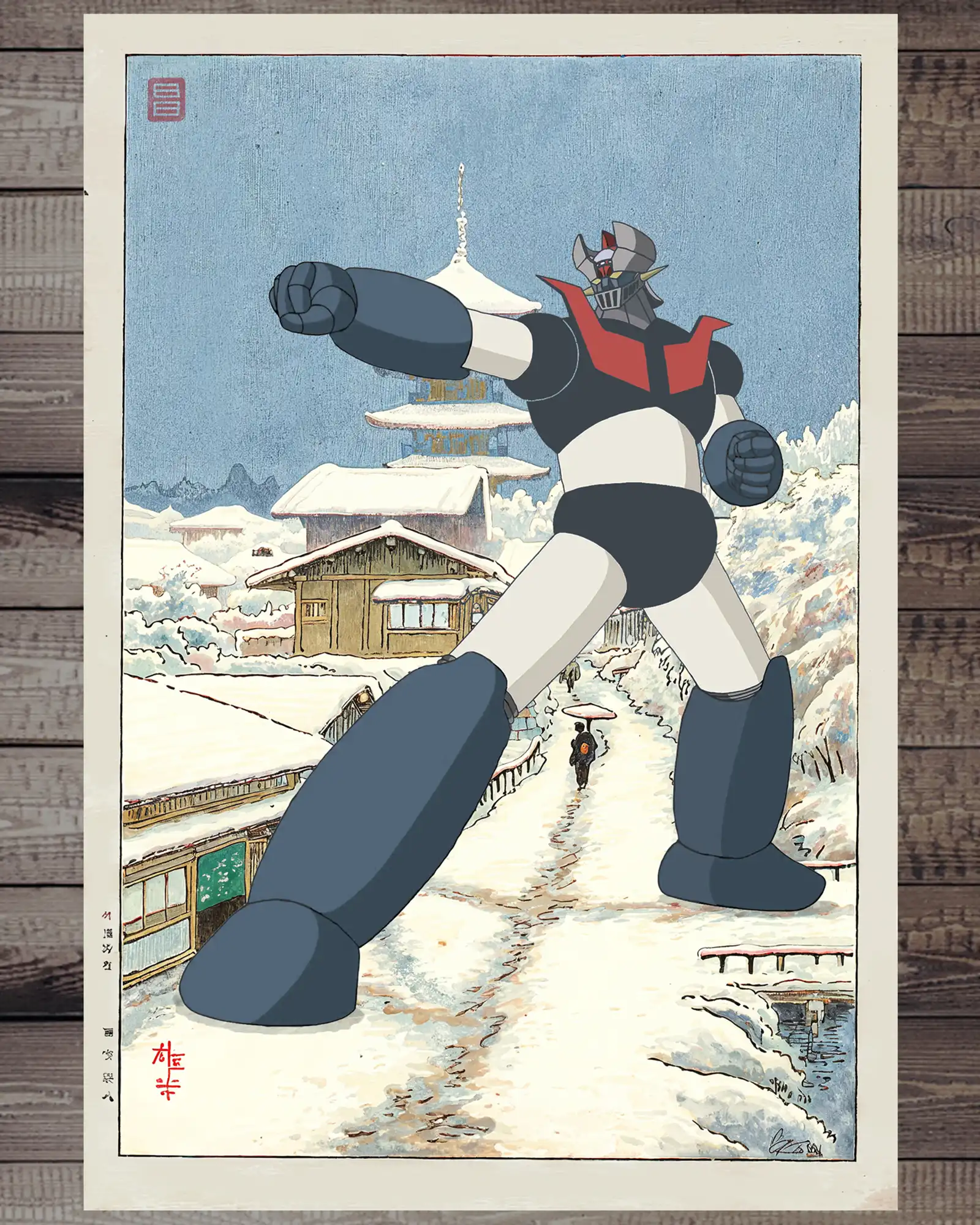 Steel and Snow: Mazinger Z at the Temple 寺の雪 - Corner4Art